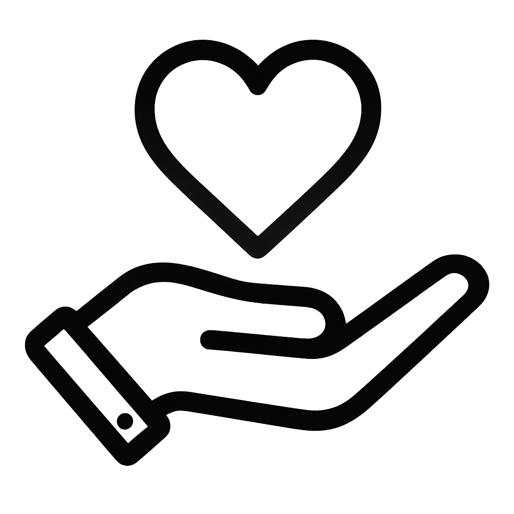Can you create a hand holding a heart icon very thick blacksilver gradient line